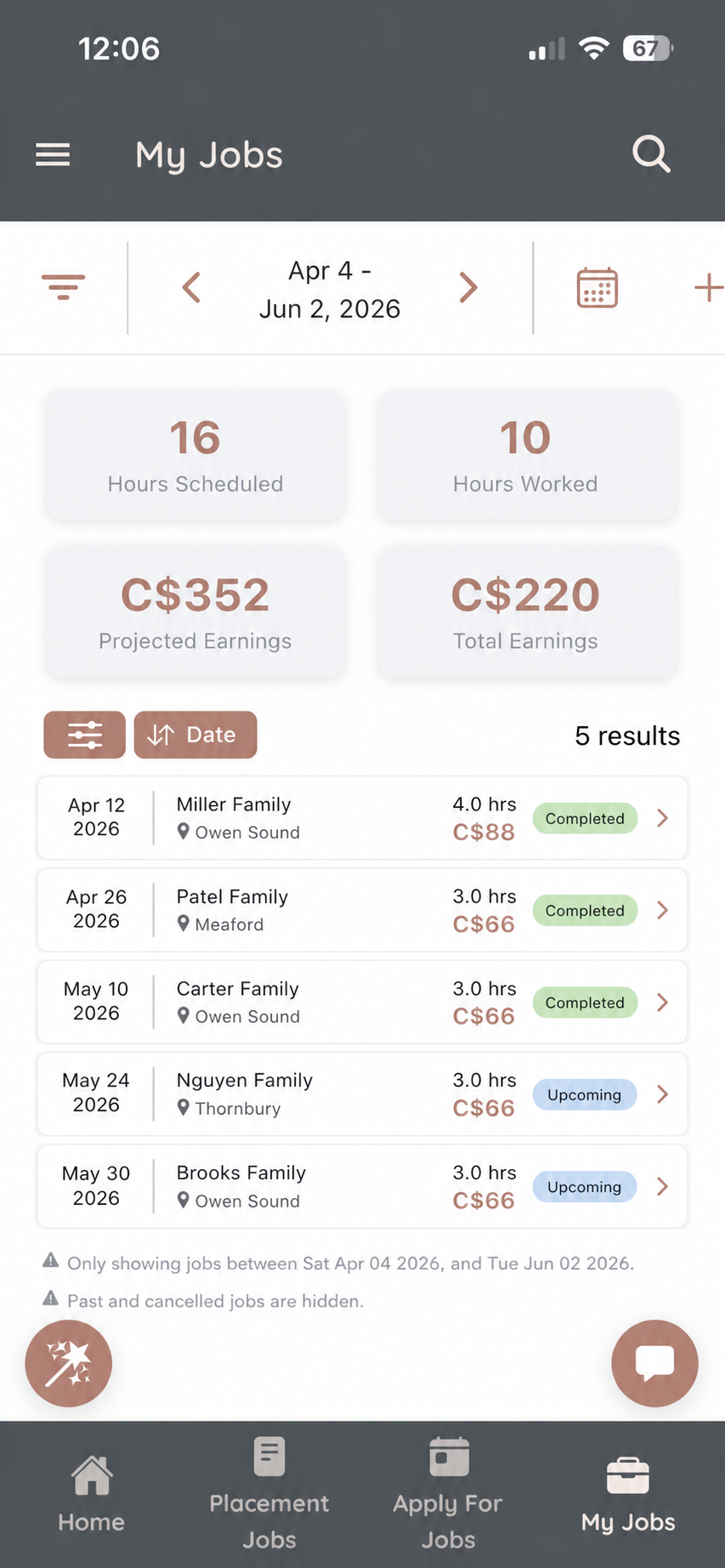 Earnings & booking summary